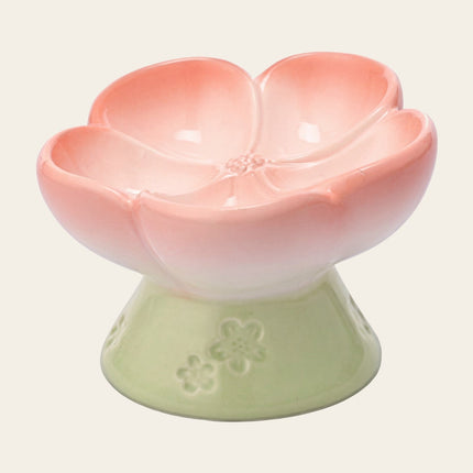Gamelle ceramique surelevee en corolle rose, pour petit chien