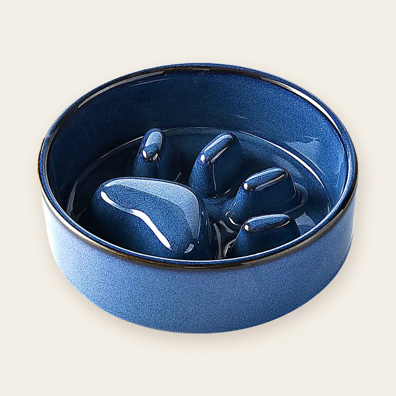 Gamelle en ceramique bleu nuit a empreinte de patte
