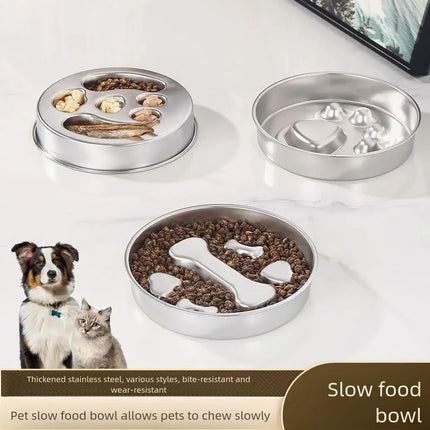 Bol à alimentation lente en acier inoxydable, bol antidérapant pour animaux de compagnie, bol pour chien et chat anti-renversement épaissi grande capacité, alimentation lente