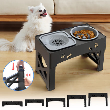 Mangeoire pour animaux de compagnie 3 en 1, bols à alimentation lente, doubles bols pliables avec 5 hauteurs réglables, adaptés aux animaux de différentes hauteurs