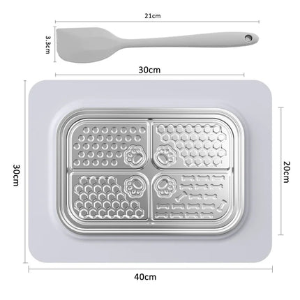JUSTINLAU Tapis à lécher pour animaux de compagnie en acier inoxydable 304, plaque d'alimentation lente antidérapante pour animaux, anti-étouffement, empêche les déversements, plateau alimentaire pour chien et chat