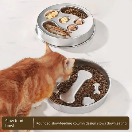 Bol à alimentation lente en acier inoxydable, bol antidérapant pour animaux de compagnie, bol pour chien et chat anti-renversement épaissi grande capacité, alimentation lente