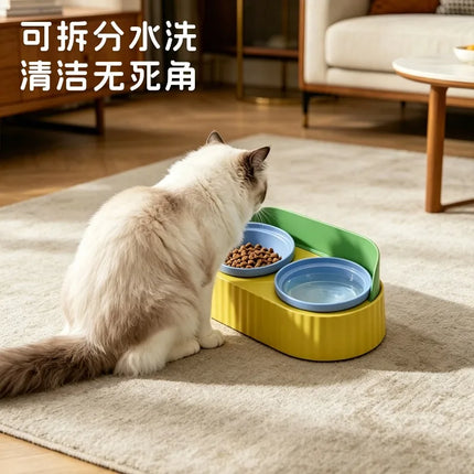 Gamelle double en céramique pour chat, protection du cou, anti-renversement, gamelle 2-en-1 pour nourriture et eau, gamelle multicolore pour chaton et petit chien