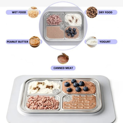 JUSTINLAU Tapis à lécher pour animaux de compagnie en acier inoxydable 304, plaque d'alimentation lente antidérapante pour animaux, anti-étouffement, empêche les déversements, plateau alimentaire pour chien et chat