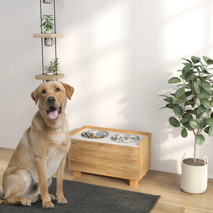 Pawhut Mangeoire surélevée pour chien avec mangeoire lente amovible Chêne