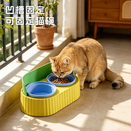 Gamelle double en céramique pour chat, protection du cou, anti-renversement, gamelle 2-en-1 pour nourriture et eau, gamelle multicolore pour chaton et petit chien