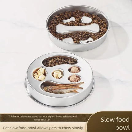 Bol à alimentation lente en acier inoxydable, bol antidérapant pour animaux de compagnie, bol pour chien et chat anti-renversement épaissi grande capacité, alimentation lente