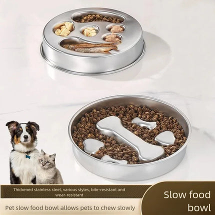 Bol à alimentation lente en acier inoxydable, bol antidérapant pour animaux de compagnie, bol pour chien et chat anti-renversement épaissi grande capacité, alimentation lente