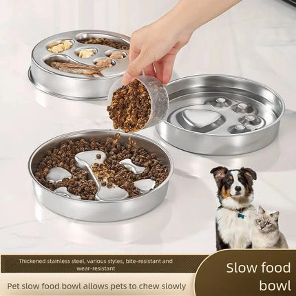 Bol à alimentation lente en acier inoxydable, bol antidérapant pour animaux de compagnie, bol pour chien et chat anti-renversement épaissi grande capacité, alimentation lente