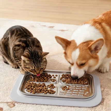 JUSTINLAU Tapis à lécher pour animaux de compagnie en acier inoxydable 304, plaque d'alimentation lente antidérapante pour animaux, anti-étouffement, empêche les déversements, plateau alimentaire pour chien et chat