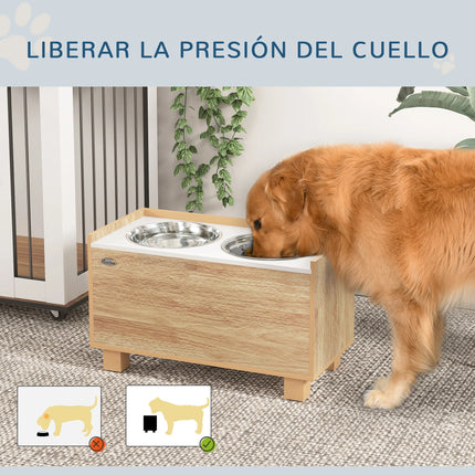 Pawhut Mangeoire surélevée pour chien avec mangeoire lente amovible Chêne