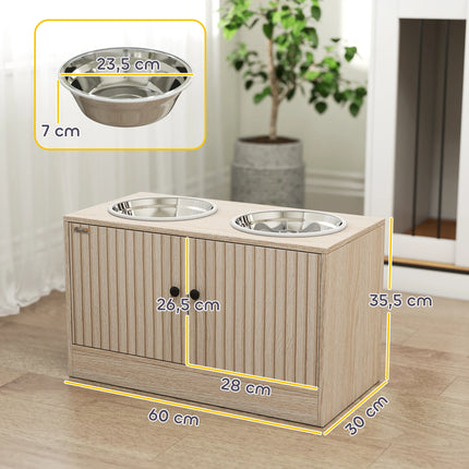 PawHut Gamelles pour chiens surélevées porte-gamelles avec rangement de 40L, 2 bols en acier inoxydable 60 x 30 x 35,5 cm chêne
