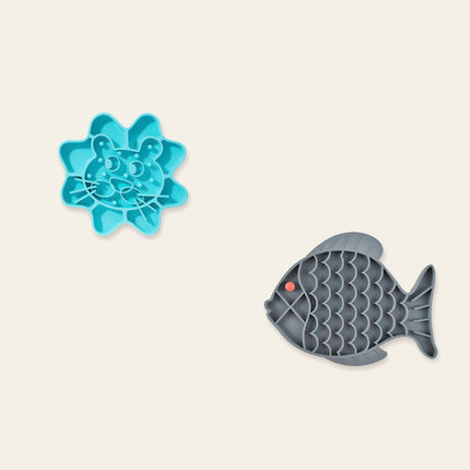 Duo repas calme pour chat : bol anti-glouton visage de chat et tapis de léchage poisson