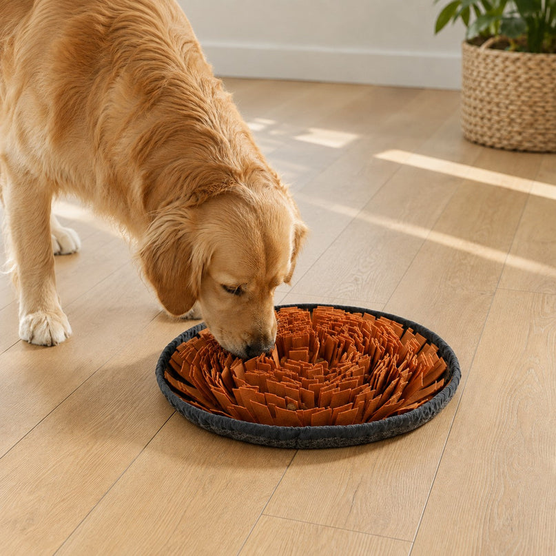 Tapis de fouille rond — franges serrées — Chien